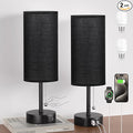 Black Bedside Lamps for Bedroom Set of 2 - Nightstand Table Lamp with USB Charging Port, Pull Chain Night Stand Light, Side Table Desk Reading Lamp for Living Room/Dorm/Bathroom/Kitchen
