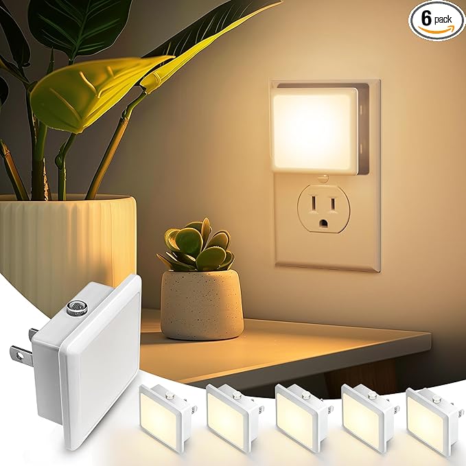 L LOHAS LED Night Light,Night Lights Plug into Wall, [6-Pack] Plug in Night Light, Dusk-to-Dawn Sensor, 3000K Soft White 0.3W Bright Nightlight Auto-On/Off for Adults Kids Bedroom Bathroom Hallway