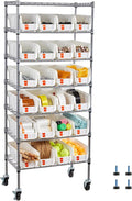 VEVOR 7-Tier Rolling Bin Storage Rack, 24 Small Bins, Bin Rack Storage Steel Wire Shelving System with Wheels, Mobile Tool Organizer for Garage, Warehouse, Office, Restaurant, Classroom, Kitchen