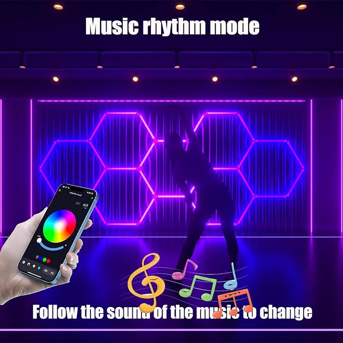 31Pack RGB Hexagon Lights,Music Sync 7Hex LED Hexagon Lights,RGB 358 Kinds of Changes Dimmable Speed-Adjustable DIY Color-Changing Lights Smart App & Remote Control,for Studio Gym Basement Decor