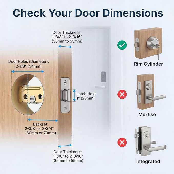 Smart Door Lock with Built-in WiFi - Keyless Entry Door Lock for Front Door, Fingerprint Door Lock with App Control, 5-in-1 Touchscreen Deadbolt with 6 Keys & 2 NFC Cards, Auto Lock