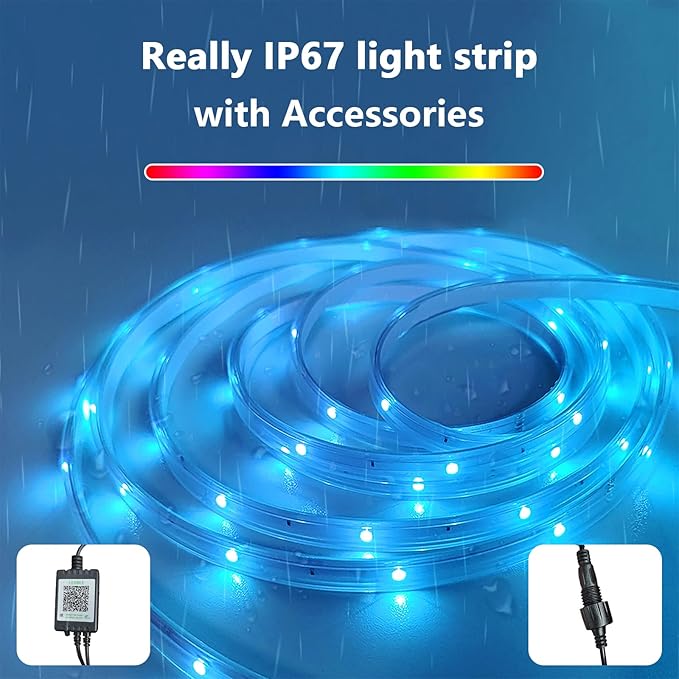 Outdoor LED Strip Lights, 66 ft, Smart IP67 Waterproof RGB Lights 20m with Music Sync and App Control, Wall-Mountable, for Balcony, Garden, Bedroom, Christmas, Halloween (No Remote Control)