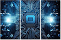 Chip Canvas Wall Art for Living Room Family Wall Decor, Kitchen, Bathroom, Bedroom Modern Wall Decor 3D Technology Motherboard Pictures Artwork Home Decor 3 Pieces Framed Ready to Hang (42"Wx28"H)