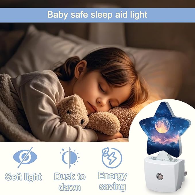 Full Moon Nightlight,Starry Sky Forest Star Night Lights Plug into Wall Decorations for Bedroom Bathroom,Dusk to Dawn Sensor Kitchen Hallway Stairs Energy Efficient Desk Lamp