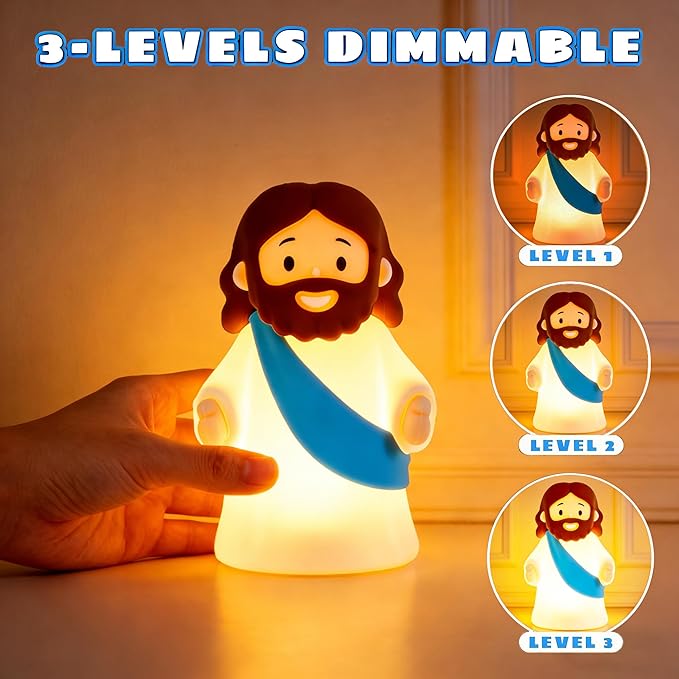 Jesus Night Light Rechargeable Bedside Lamp, Dimmable Silicone LED Religious Gift & Decor, Portable & Cordless for Baptism, Sunday School & Church Gathering Gifts, Christmas and Easter Holiday Gifts