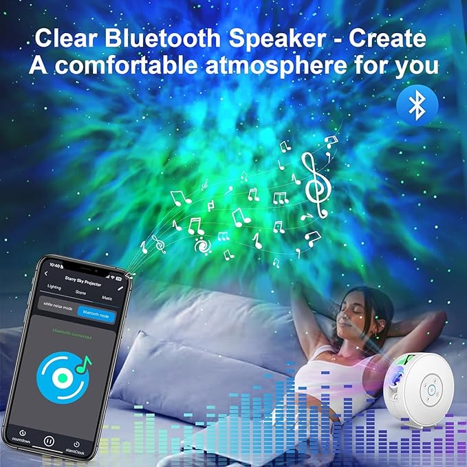 NUNET Smart Galaxy Star Projector for Bedroom - APP Voice Control Bluetooth Speaker, Rotatable Nebula Night Light with 6 HD Slides & 37 White Noises Timer, Kids Ceiling Sky Stars Room Decor Light