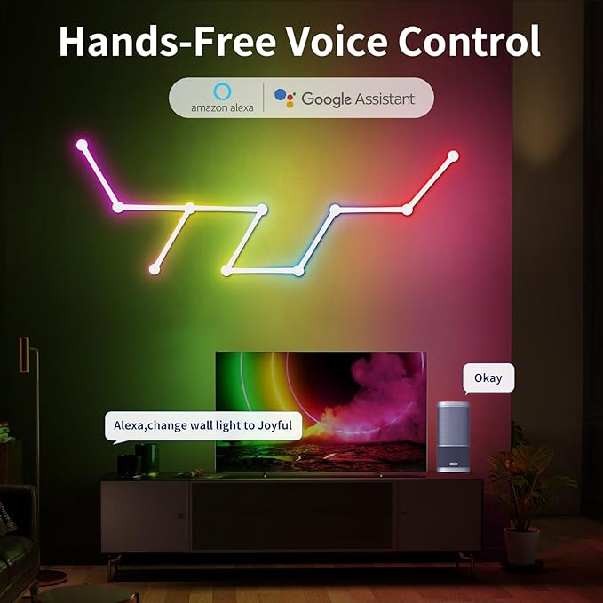 Smart WiFi LED Wall Lights, 16M+ Color Dimmable Gaming Light Works with Alexa and Google Assistant, Music Sync, DIY and Timer Feature, RGB Light Bars for Gaming Room, Bedroom (9 Pcs,White)