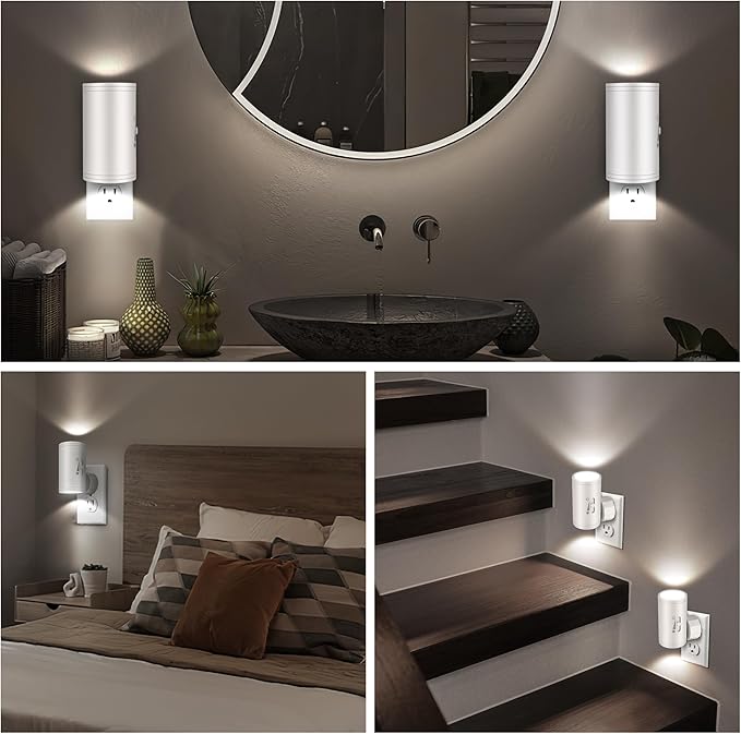 LED Night Lihgt Dimmable Plug into Wall,Night Lights Plug in,Cool White 4000K(0-300 LM), Light Sensor Dusk to Dawn Nightlight,for Hallway Bathroom,Bedroom 4- Pack