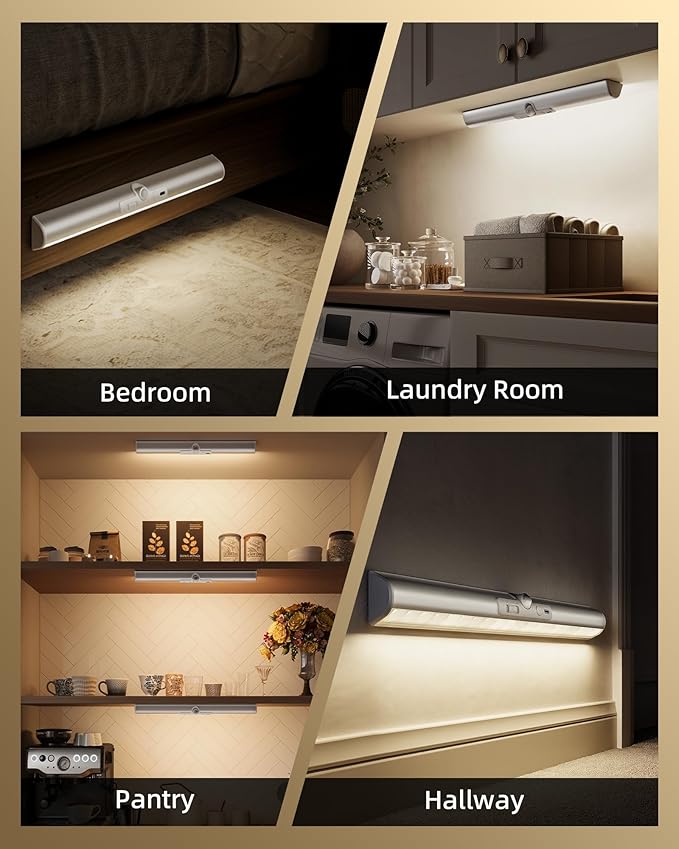 EZVALO 15in Motion Closet Lights with Rotatable Sensor, Rechargeable Under Cabinet Lighting, No-Glare, 3 Color Temps & Dimmable LED Sensor Light Indoor for Pantry, Wardrobe - 2Pack