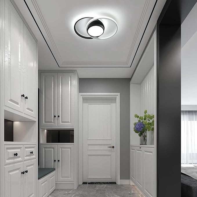 AUA LED Modern Ceiling Light, 39W Flush Mount Lights Fixture, 15.7 Inch Round 6500K Close to Ceiling Lighting for Bedroom, Kitchen, Hallway, Black and White