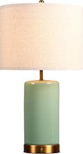 O’Bright Dune - Battery Powered Table Lamp, Rechargeable Cordless Ceramic Lamp, Full-Size 24 Inch Height, 4-Level Dimming, Smart Safety Protection, Type-C Fast Charging, LED Bulb Included, Sage Green
