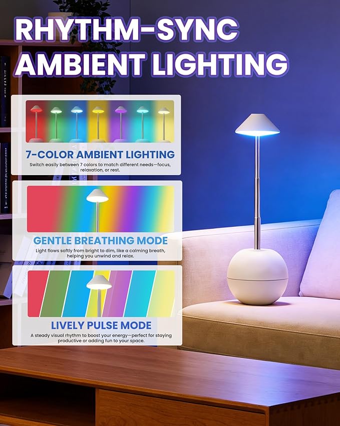 yadoker Tumbler Table Lamp with Remote, Cordless Touch Bedside Lamp, Rechargeable USB Small Lamp for Nightstand, Multiple Colors Dimmable Mushroom Shape Night Light for Nursery, Bedroom