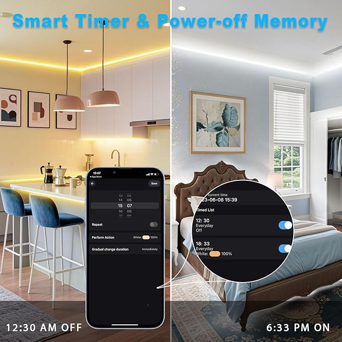 White LED Strip Lights 3000K-6500K 23ft Dimmable, Smart Strip Light Alexa Compatible, 24V WiFi Flexible Tape LED with APP & RF Remote, Cabinet Lighting Self-Adhesive for Room, Kitchen