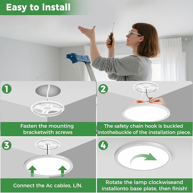 zemty 4Pack LED Flush Mount Ceiling Light, 7Inch 15W Dimmable Ceiling Lights Fixture, 5 Color Temperatures (3000K-6500K) White Round Ceiling Lamp for Bedroom, Kitchen, Hallway,Bathroom
