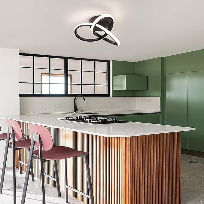 Modern Led Ceiling Light Fixtures,4500K Daylight White Black Semi Flush Mount Hallway Ceiling Light for Bedroom Bathroom Kitchen Balcony Laundry Room Stair Ceiling Lamp Curved Design (Black, 4500K)