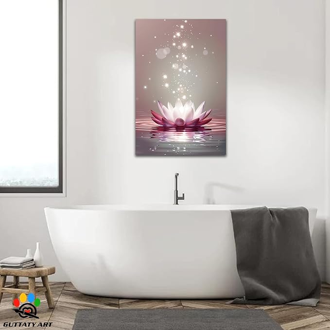 Zen Canvas Wall Art, White Lotus Flower Bloom in Water Wall Poster, Lotus Flower Canvas Art Print, Calm Relax Picture, Modern Framed Spiritual Home Artwork for Bathroom Spa Yoga Decor 28x40 inch