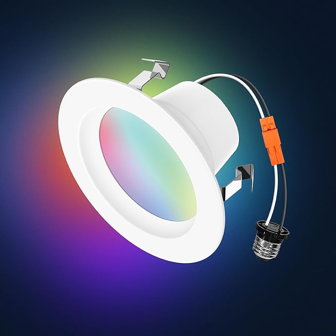 Feit Electric 4 Inch Smart Recessed Light, Color Changing and Tunable White, 2.4GHz WiFi Retrofit LED Downlight E26 Base, No Hub, Works with Alexa and Google, Dimmable 50W Equi, CRI90, LEDR4/RGBW/AG