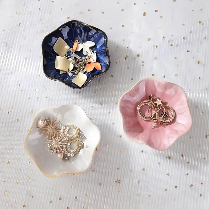 2Pcs Ceramic Jewelry Dish - Lotus Leaf Shape, for Ring Holder Necklace Small Key, Suitable for Mother Friend Sister, Gifts for Women, Cute Plate Trinket Tray, Home Decor (Green & Blue)