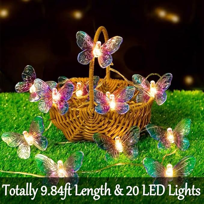 Fielegen 20 LED Butterfly String Lights, 9.84ft/3 Meter Battery Powered Purple Butterfly Fairy Lights for Home Bedroom Indoor Outdoor Garden Wedding Party Holiday Summer Decoration
