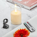 Flickering Flameless Candles, Battery Operated Candles with 3D Wick, Last 1000+ Hours LED Candle with Remote and Timer, Rechargeable Candle Real Wax White Glass, Home Decor 3" x 5"