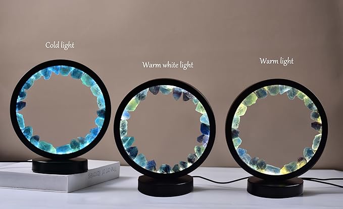 AMOYSTONE Natural Blue Fluorite Crystal Lamp, USB Powered 3-Color Adjustable Rock Night Light 7.5", Bedside Meditation Lamp for Bedroom Office Home Zen Decor