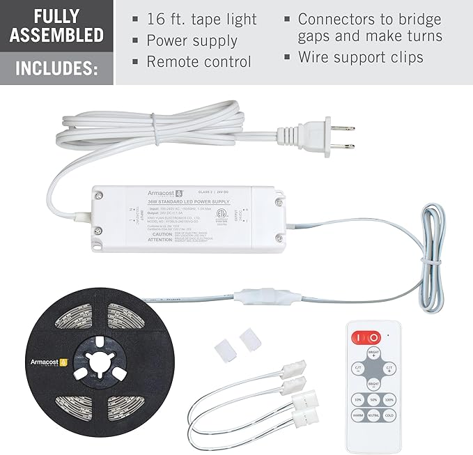 Armacost Lighting 421501 Ribbon Flex Home Tunable White LED Tape Light Kit with Remote, 16 ft