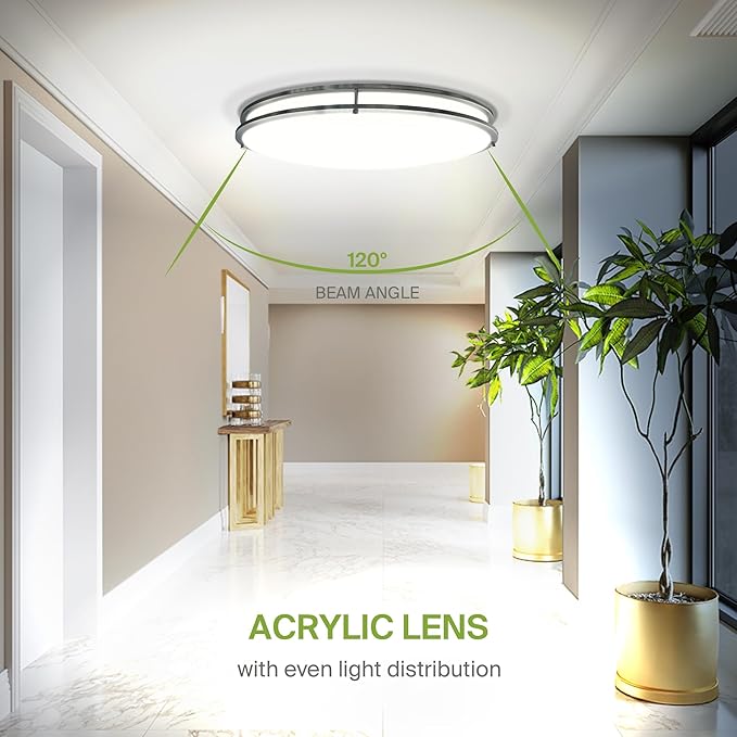ASD LED 32" Oval Flush Mount Lighting, Close to Ceiling Light Fixture | 5CCT, Dimmable, ETL Listed | 50W 4195LM 2700-5000K 120V | Low Profile Double Ring Lamp | Nickel