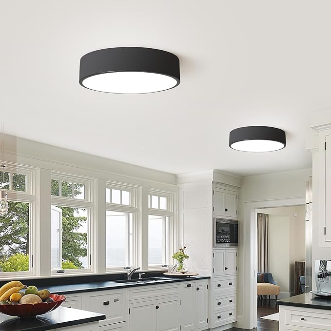 Black LED Flush Mount Ceiling Light,Modern Round Lighting Fixture, Dimmable Ceiling Lamp for Hallway,Kitchen,Entryway,11.8 Inch