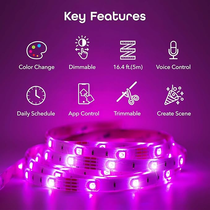 Geeni Prisma 5M Smart WiFi LED Strip Lights Works with Alexa, Google Assistant 16 Million Colors Phone App Controlled Light Strip for Home, Kitchen, TV, Party, for iOS and Android, 16.4ft
