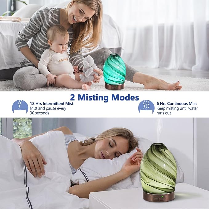 Essential Oil Diffuser Aromatherapy Diffuser -150ml Art Glass Aroma Diffuser for Home Ultrasonic Diffuser with Auto Shut-Off Protection,7 Colors Light for Home Office SPA Decor & Gift (Storm Cloud)
