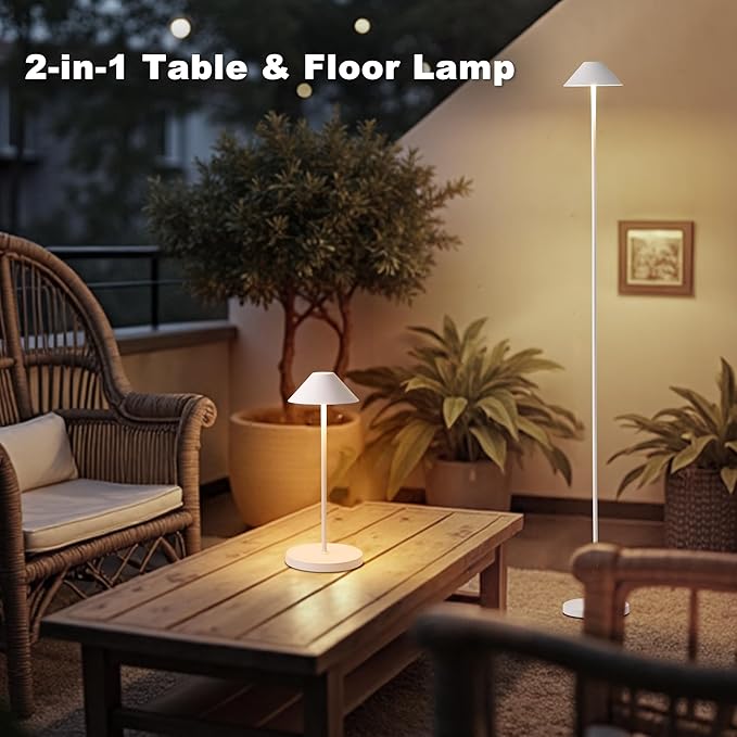 Rechargeable Floor Lamp for Indoor/Outdoor, Cordless Tall Standing Lamp with 3 Color Temps & Dimmable, IP43 Waterproof, Adjustable Height 16-59 Inch, LED Floor Lamp for Living Room,Patio(White)