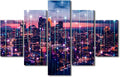 Modern Technology City Canvas Art Metaverse Concept Poster 5 Panel Urban Skyline Poster Big Data Worker Office Living Room Decor Men Home Decor Artwork Frame and Stretched Ready to Hang 60x40 Inch