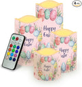 Easter Egg and Floral Plastic Flameless Candles with Remote Control and Timer LED Flickering Battery Electric Pillar Candles for Table Easter Decoration