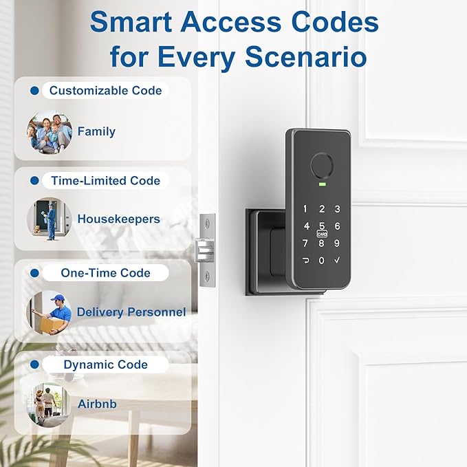 Foxgard Fingerprint Door Lock – 5-in-1 Biometric Smart Lock with Keypad, App Control, Key, Auto-Lock, Electronic Deadlock – Keyless Entry for Bedroom, Office, Indoor Use – Includes 2 IC Cards