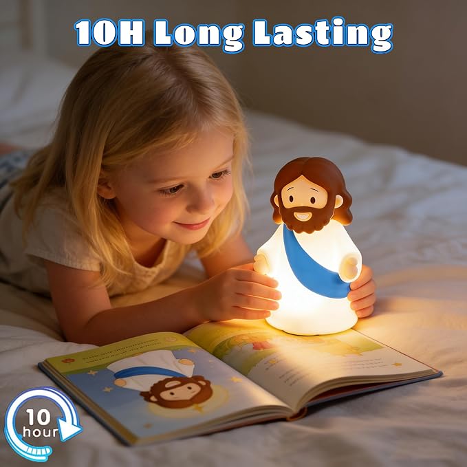 Jesus Night Light Rechargeable Bedside Lamp, Dimmable Silicone LED Religious Gift & Decor, Portable & Cordless for Baptism, Sunday School & Church Gathering Gifts, Christmas and Easter Holiday Gifts
