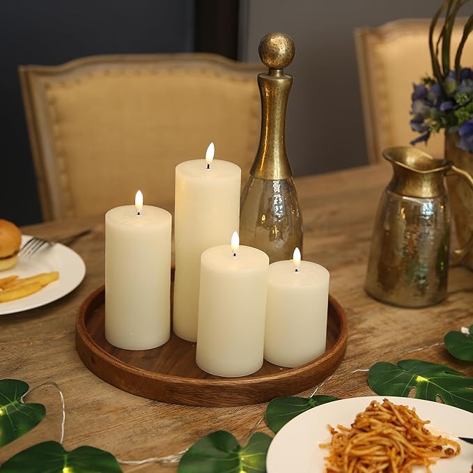 Flameless Candles, 4 Pack Battery Operated Candles with Remote, Real Wax LED Fake Candles with Timer Flickering for Christmas Wedding Home Party D3 H 5" 6" 7" 9" Ivory