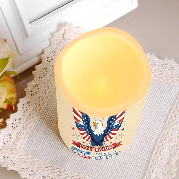 A Free Nation Flickering Flameless Candles Bald Eagle LED Battery Operated Timer 250th American Anniversary Candle Warmer Lamp Celebrate 4th of July Independence Day, 4 Pack