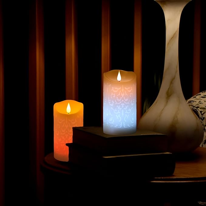 NICEME 6" LED Multi Colored Flameless Candle with Remote Control Timer Realistic Wax Color Changing Candle Battery Operated Flickering Candle
