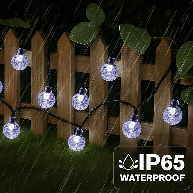 Metaku 2 Pack Solar String Lights for Outside, Total 40FT 60 LED Crystal Globe String Lights, Solar Powered Outdoor Lights with 8 Lighting Modes, Patio Light for Garden, Camping and Party Cool White