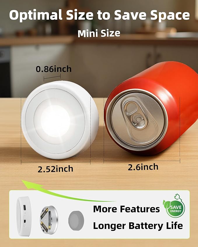 EZVALO LED Puck Lights, 6Pack Rechargeable Battery Touch Light, 2.5'' Mini Tap Lights, Wireless Closet Light, Under Cabinet Lighting, 3 Color & 83 RGB, Sitck On Lights for Kitchen,Pantry,Shelves