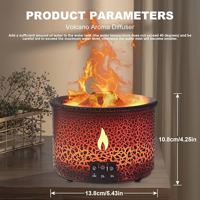 Volcano Humidifier Quiet Flame Diffuser: 300ml Spray Humidifier with 2 Modes Fire Mist Waterless Auto Shut Off Aromatherapy Diffuser with Remote Control for Bedroom Home, Office(Red & Blue)