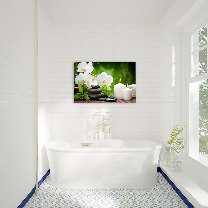 GUTTATY Zen Wall Art Decor, Modern Bathroom Zen Decor Wall Art, Canvas Wall Art for SPA Zen Room Decor, Green Bamboo and Pebble Relaxing Zen Art Prints for Office & SPA Wall Decor 12x18 Inches