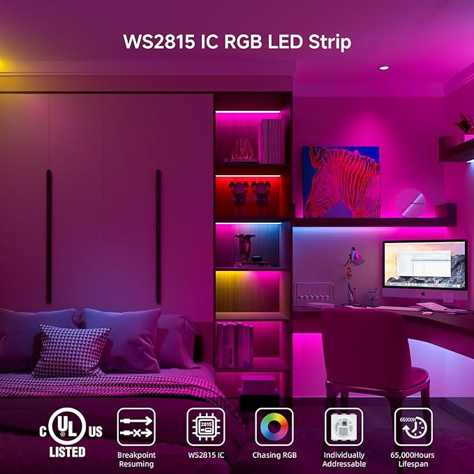 BTF-LIGHTING WS2815 (Upgraded WS2812B) LED Strip Light,UL Listed,16.4FT 300 LED/Pixels,Flexible Chasing RGB,Dual Signal Individually Addressable,5050SMD,DC12V IP67(No Adapter or Controller)