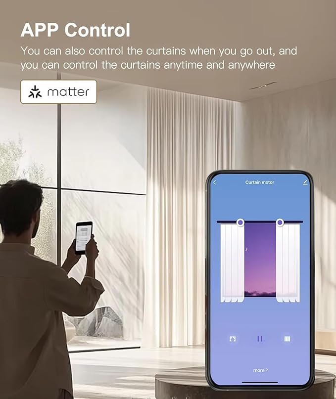 Smart Motorized Curtain Rods (Ripple Fold), Matter over WiFi Electric Track Compatible with HomeKit Alexa Google SmartThings, Automatic Drapery System with Remote, 1.8N.m (3 meters (118.1 inches))