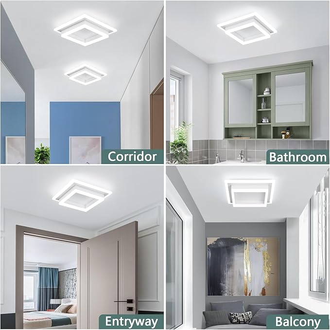 32W Flush Mount Modern LED Ceiling Lights, Small Hallway Ceiling Light, Cool White 6000K Acrylic LED Kitchen Ceiling Light Fixtures for Bedroom Dining Room Bathroom (2 Pack)