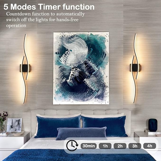 Hardwired Modern Wall Sconce set of Two with Remote Control, Dimmable LED Wall Sconces Lighting set of 2, Big Size Black Wall Light, LED Wall Lamp for Bedroom Living Room Bathroom 40.5" Length