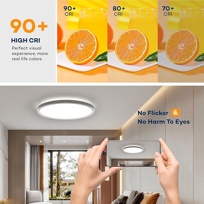 BLNAN Dimmable LED Flush Mount Ceiling Light Fixture with Remote Control, 12Inch 24W 3000K-6500K Light Color Adjustable, Modern Ultra Thin Wired Lamp for Bedroom Kitchen, White, 2 Pack