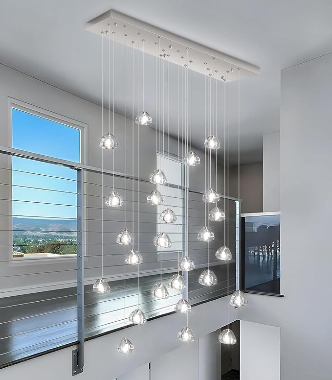 LED Rectangular Glam Chandeliers for Living Room Dining Room Light Dimmable High Ceiling Pendant Lights Fixtures Lighting 26-Lights Foyer Entryway Lighting Brushed Nickel