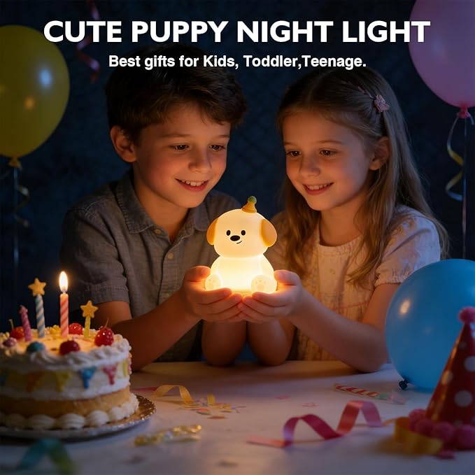 Puppy Silicone Night Light for Kids Baby, BPA-Free Safe Cute Lamp, 3 Brightness Dimmable RGB Color Changing, 30/60 Min Timer Tap Control Night Light for Nursery Bedroom Toddler Infant