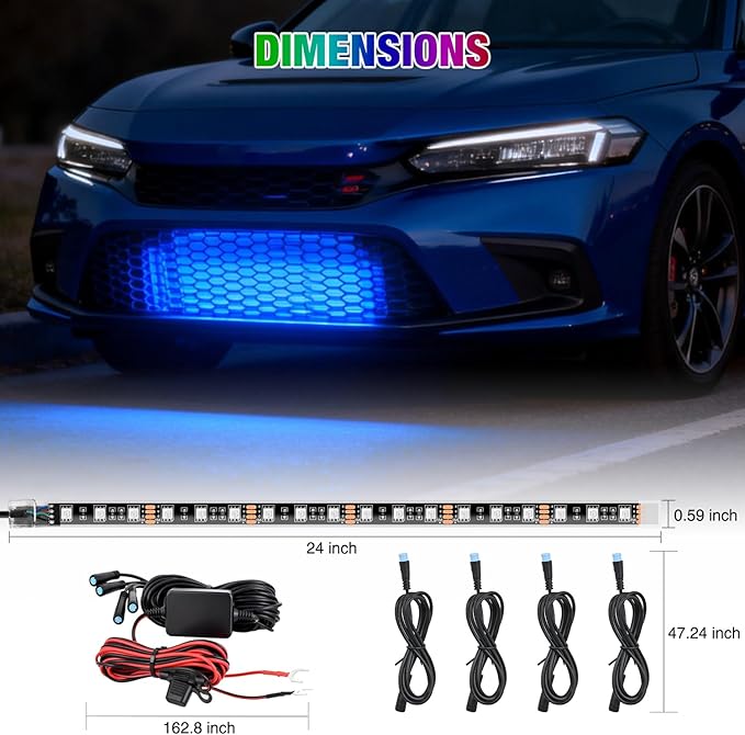 Nilight 4Pcs 24inch LED Grille Lights 144 LEDs RGB Multi Color Exterior Lighting Kit DIY Sound Active Function Music Mode with APP Control and Remote for Cars Van SUV Truck